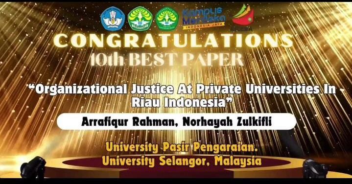 Tahniah Kepada Dekan Fakultas Ekonomi Arrafiqur Rahman, SE, MM atas Diraihnya Best Paper